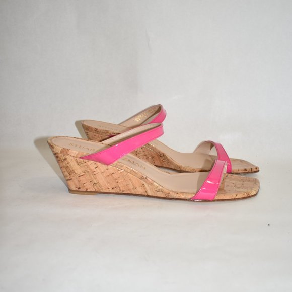 $450 Stuart Weitzman Aleena Wedge Slide Patent Cork mules magenta 10.5 (TC7) - Picture 2 of 7